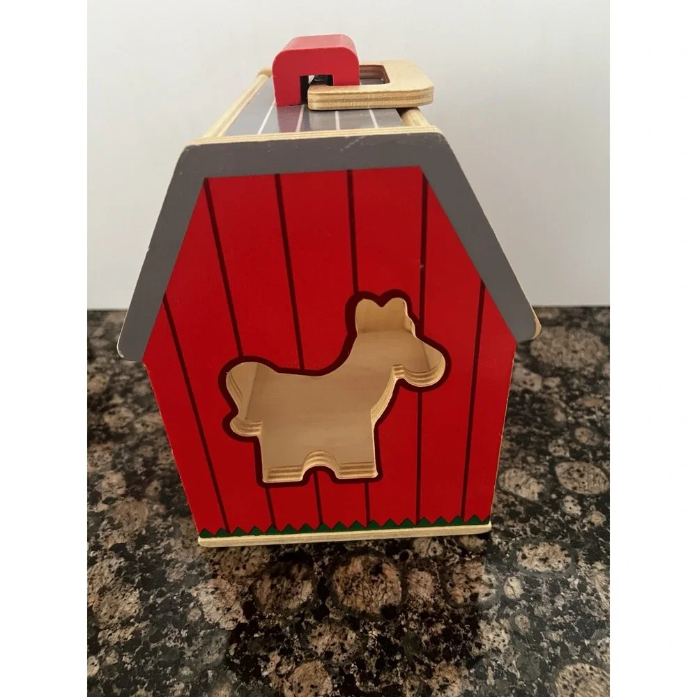 Melissa & Doug Take-Along Sorting Barn Wooden Shape Sorter Farm Play Set